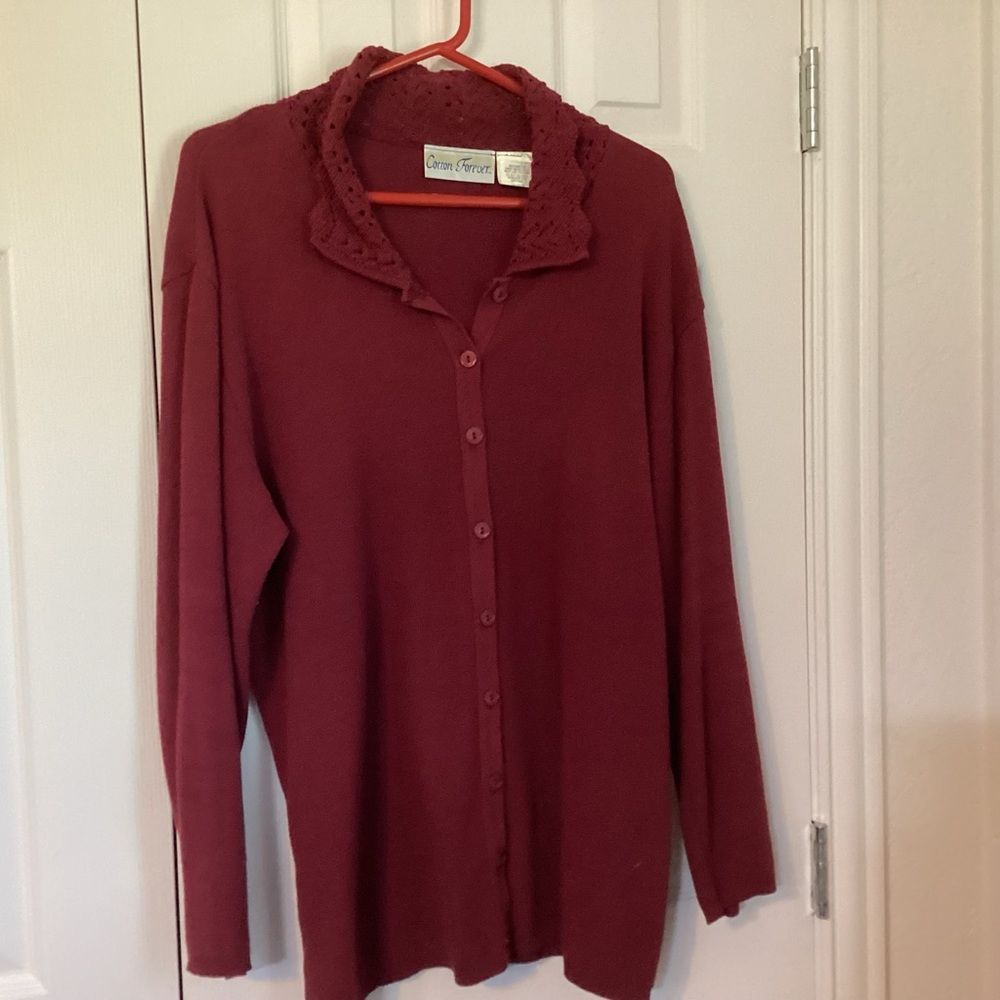 Cotton Forever M burgundy long cardigan sweater good pre worn